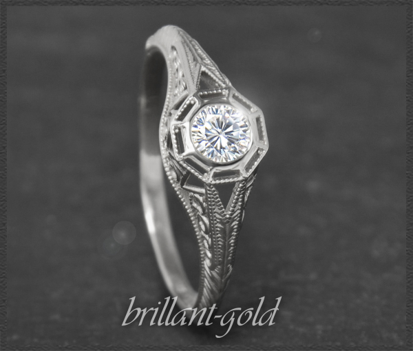 Diamant Ring mit 0,27ct, 585 Weißgold, Art Deco Design